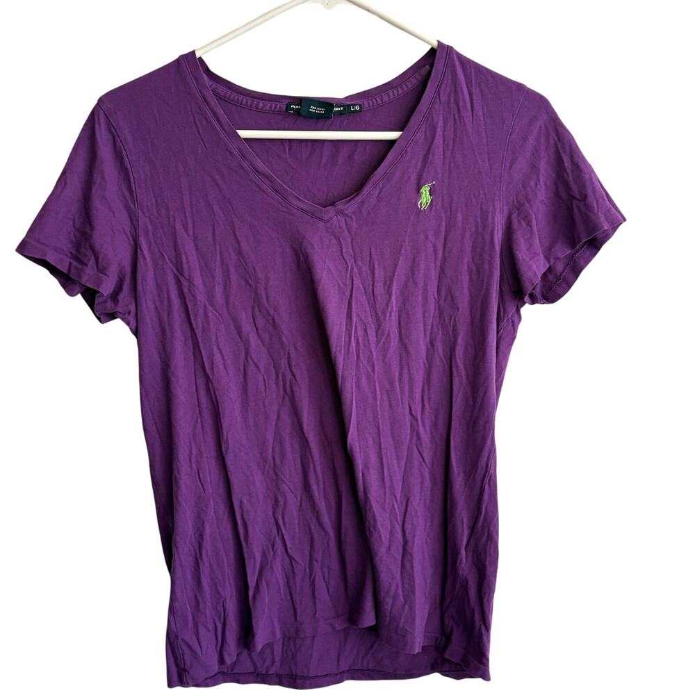 Ralph Lauren Sport Vintage Womens Tee L V Neck Purple Top Womens 90s Y2K Prep